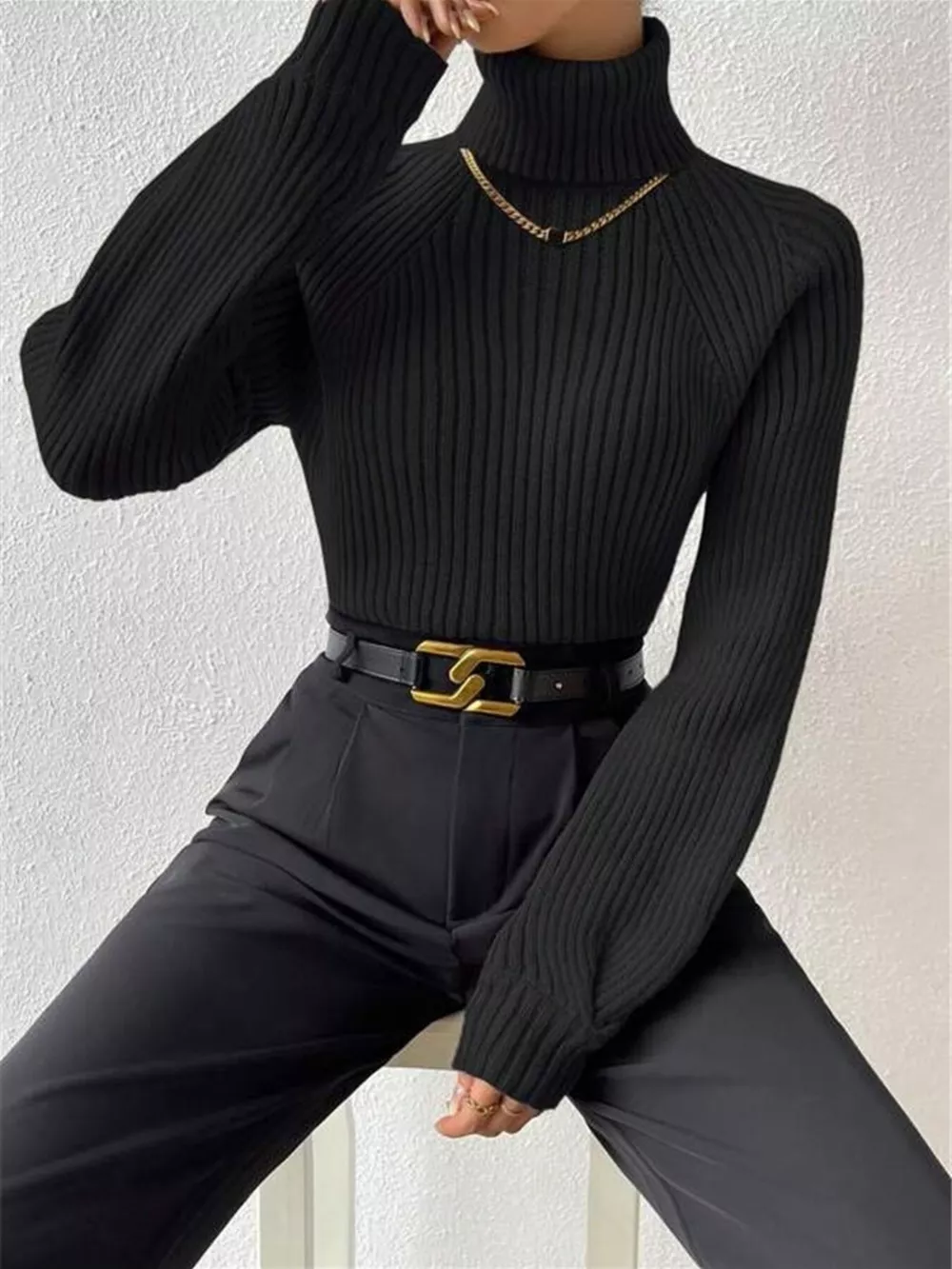 Ribbed Knit Turtleneck Sweater, image 13