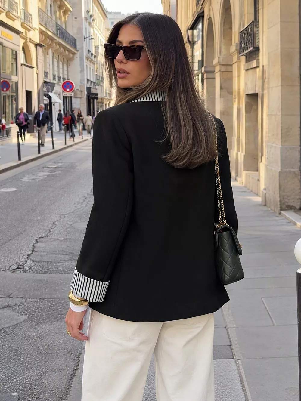 Contrast Striped Lapel Collar Blazer, image 6