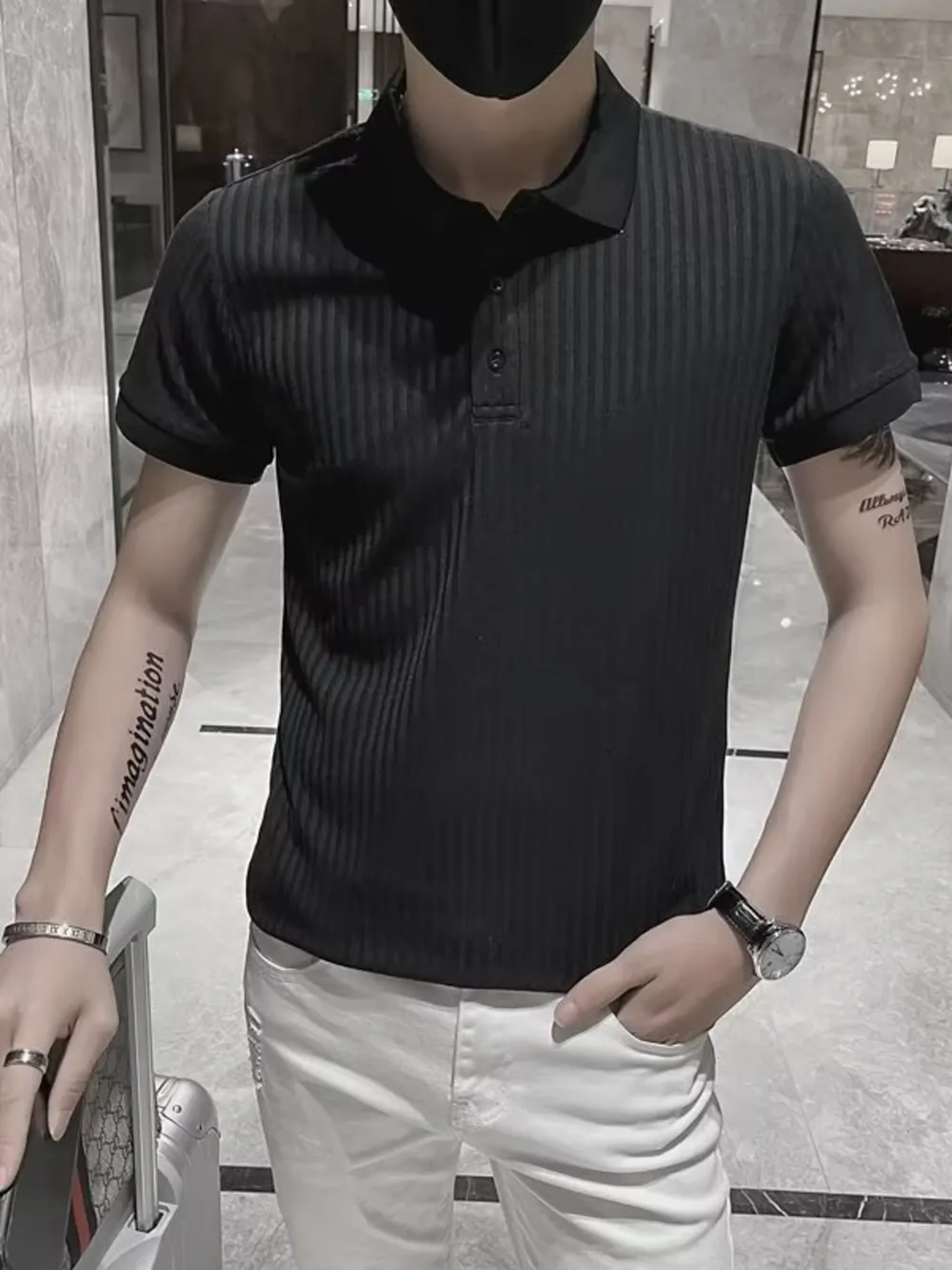 Men's Plus Size Classic Ribbed Texture Polo