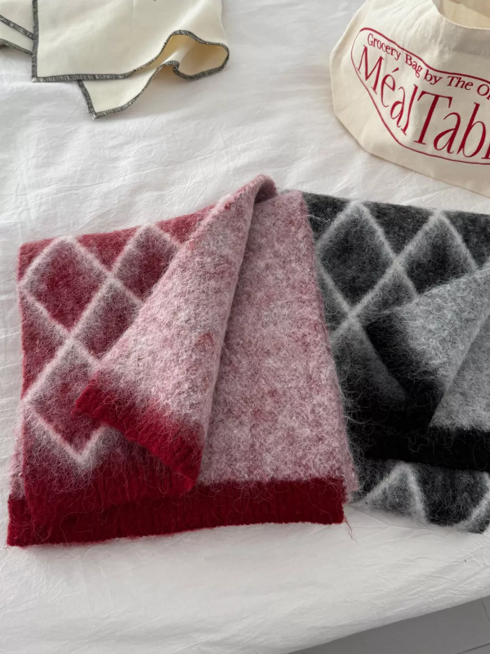 Diamond Pattern Fuzzy Knit Scarf, image 5