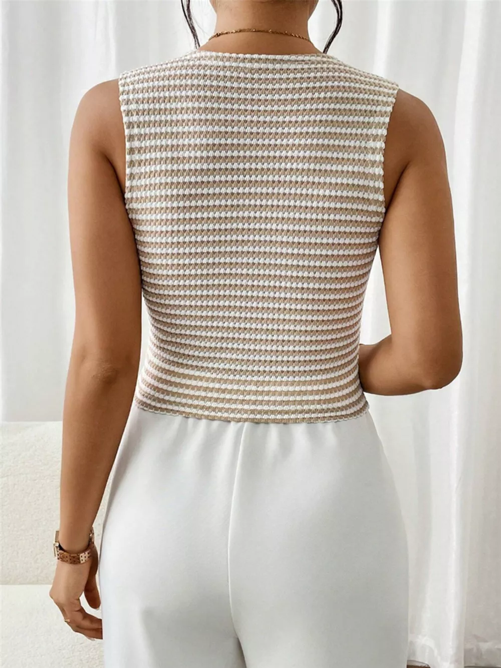 Striped Knit V-Neck Vest, image 4