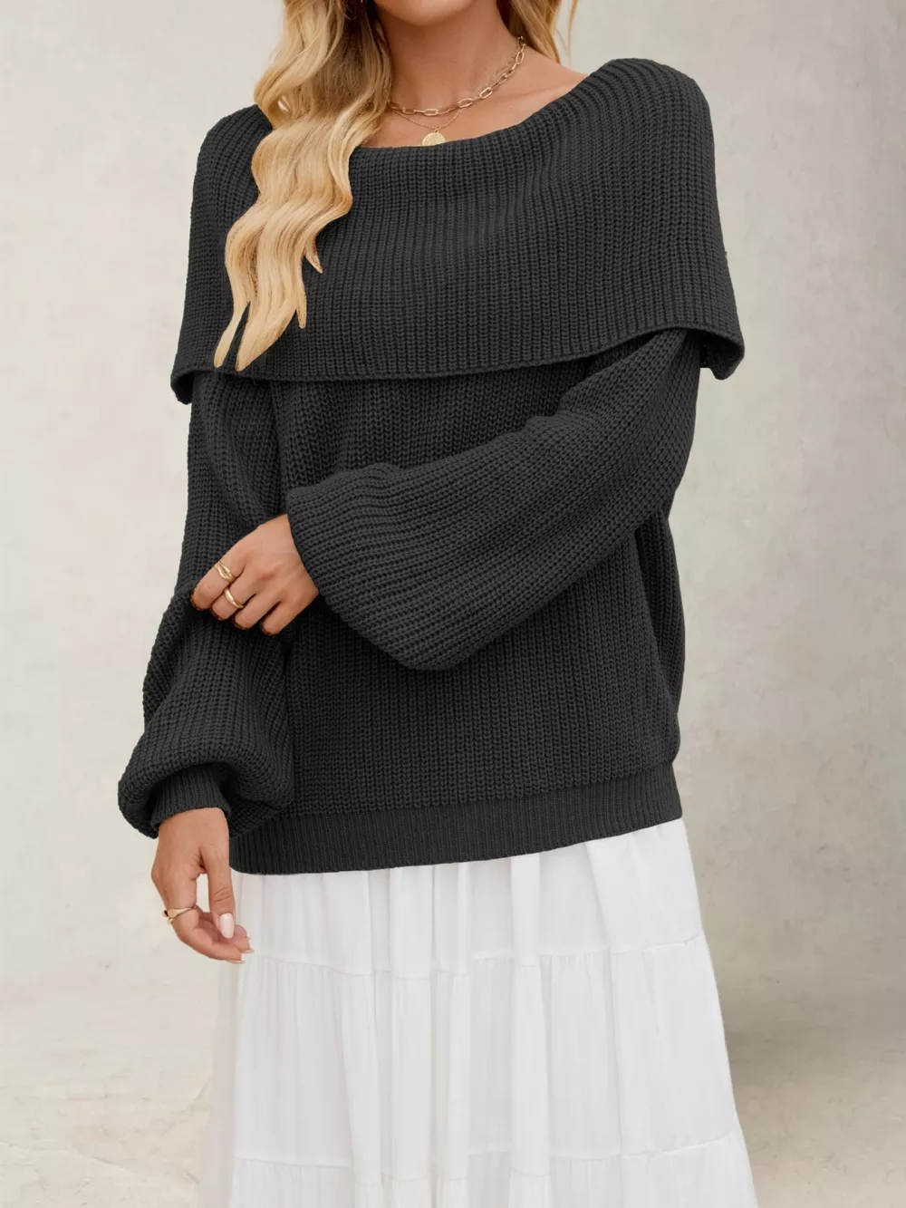 Off-Shoulder Long Sleeve Sweater, image 8