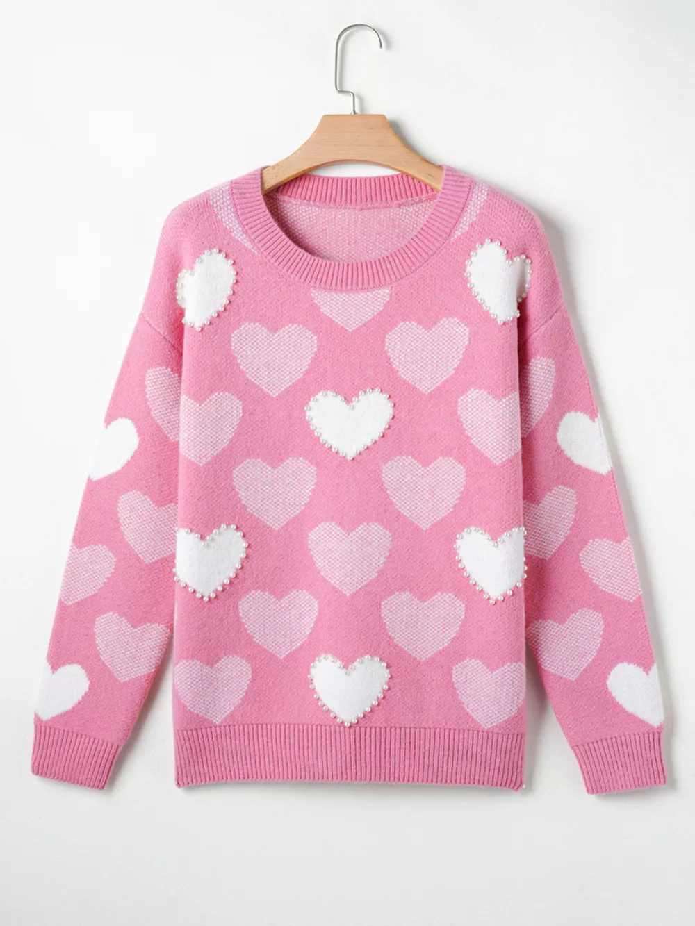 Pearled Heart Print Valentines Crew Neck Sweater, image 12