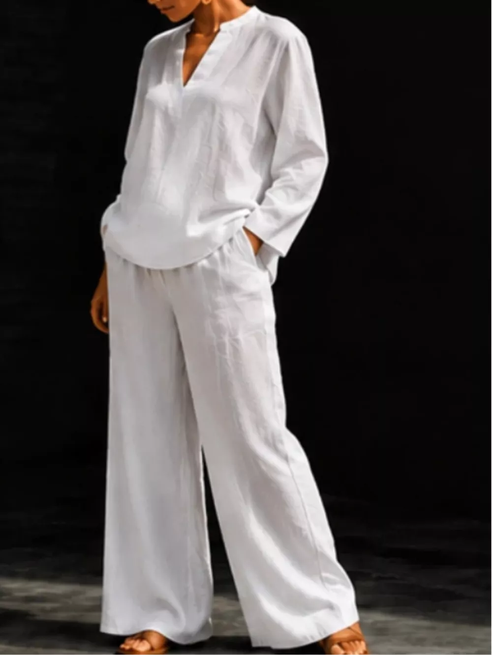 Notched Long Sleeve Top and Pants Set, image 3