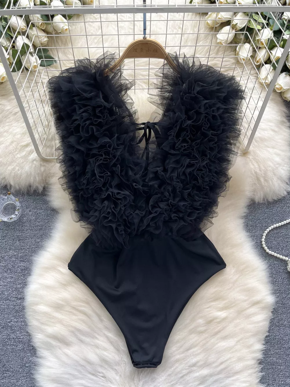 Ruffle Trim Sleeveless Bodysuit, image 5