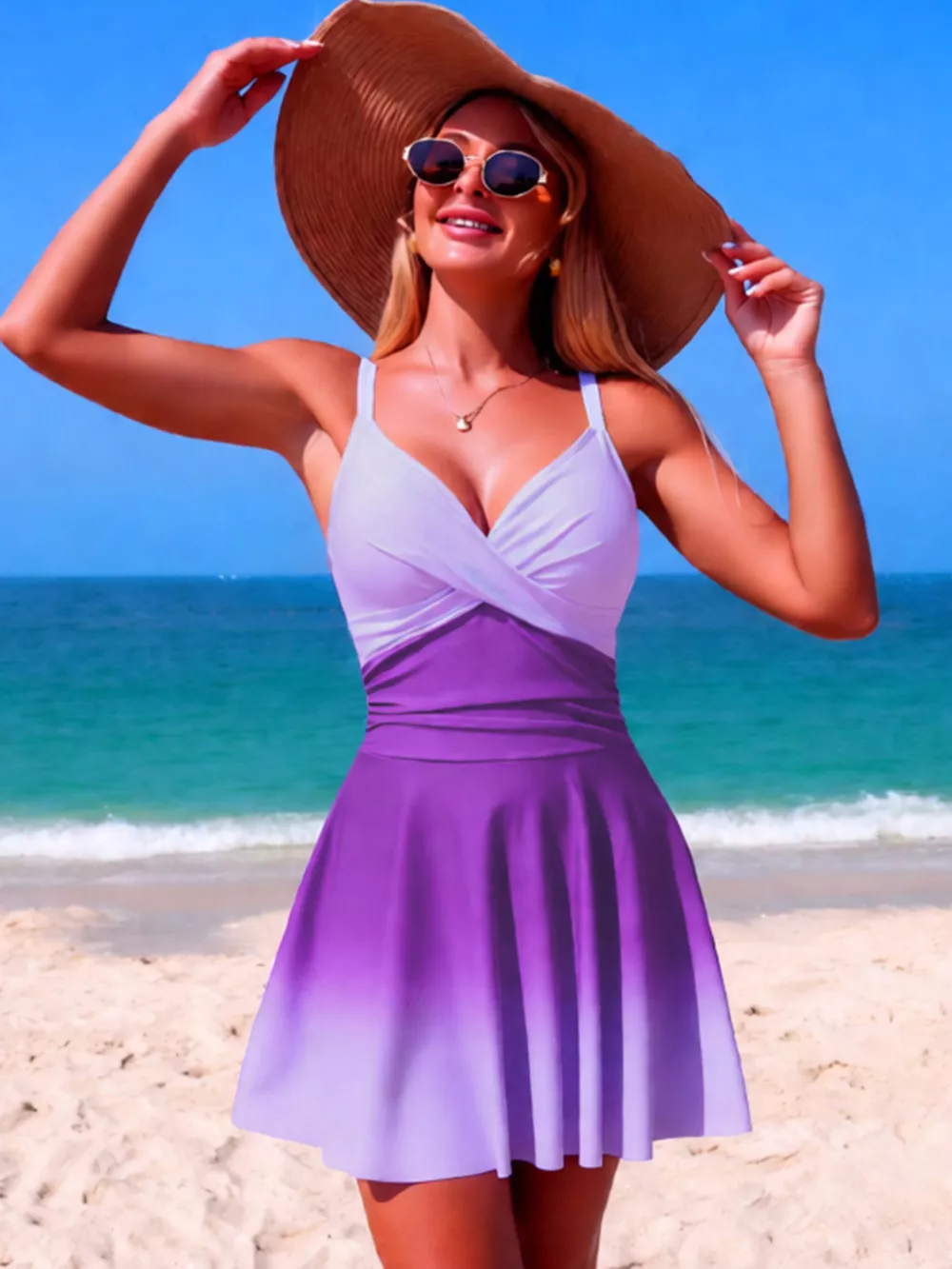 V-Neck Gradient One-Piece Swimsuit, image 15
