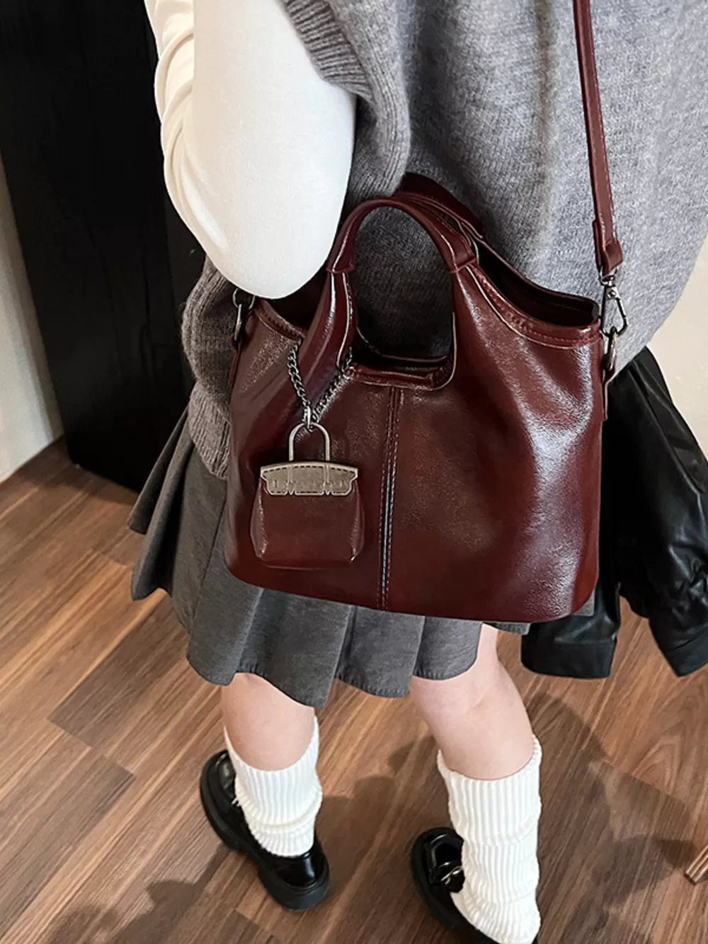 Leather Crossbody Bag with Charm, image 8