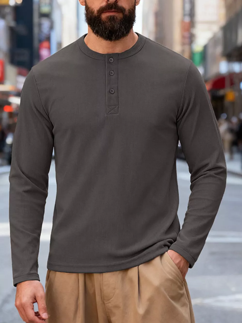 Men's Full Size Casual Long Sleeve Henley T-Shirt Plus Size, image 17