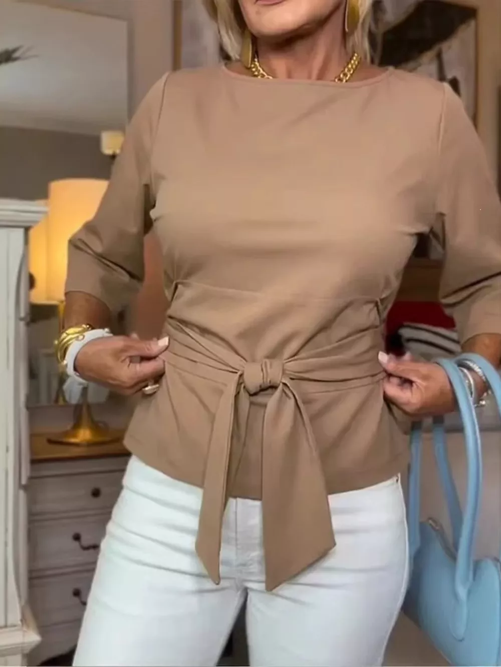 Full Size Tied 3/4 Sleeve Top Plus Size, image 6