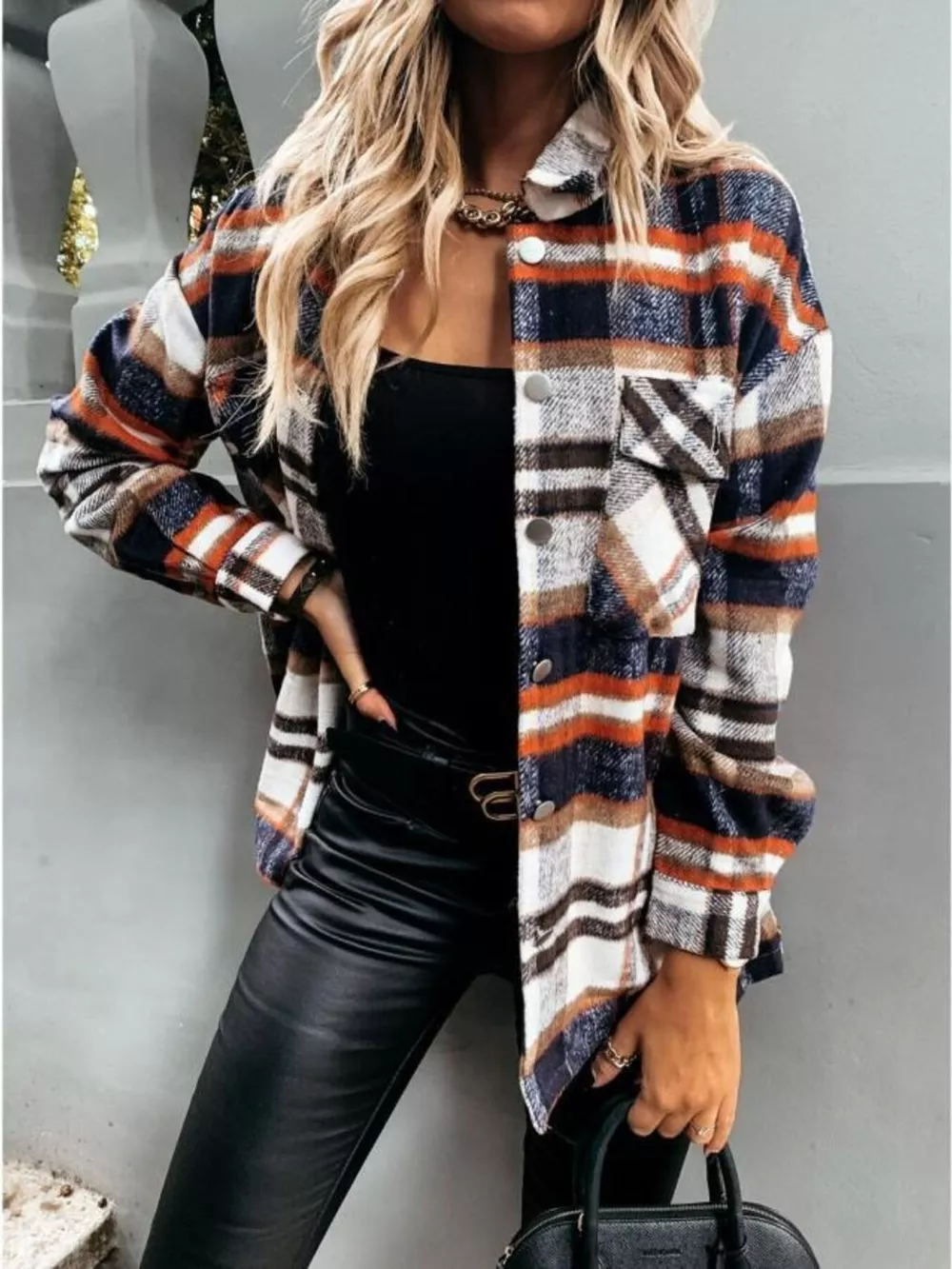 Plaid Button-Down Long Sleeve Shacket, image 11