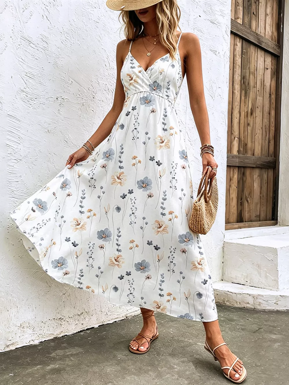 Floral Print Spaghetti Strap Midi Dress, image 4