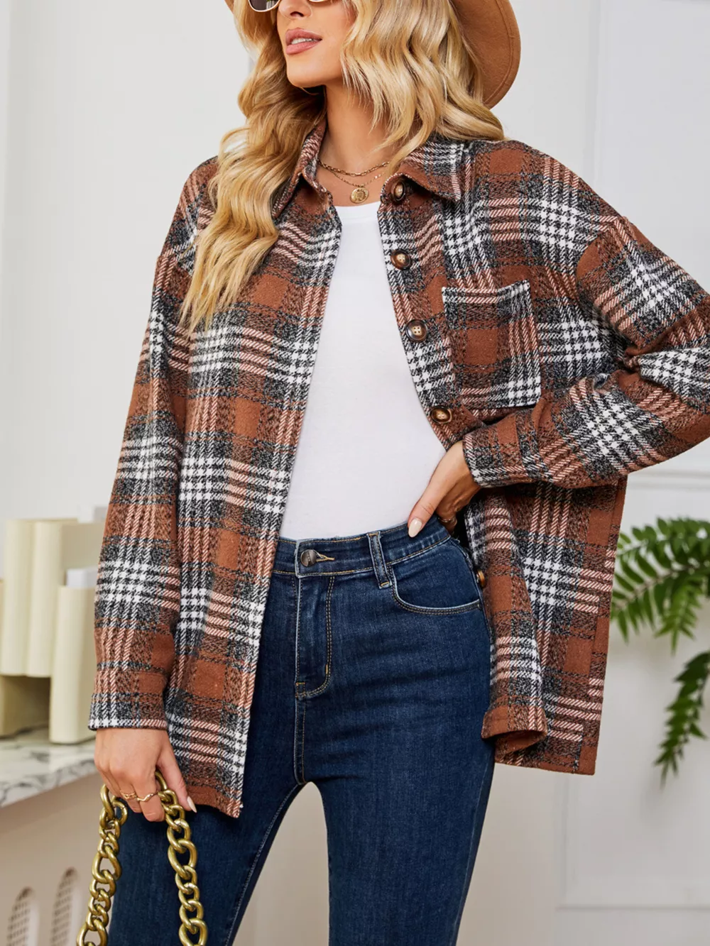 Plaid Button Up Long Sleeve Shacket, image 18