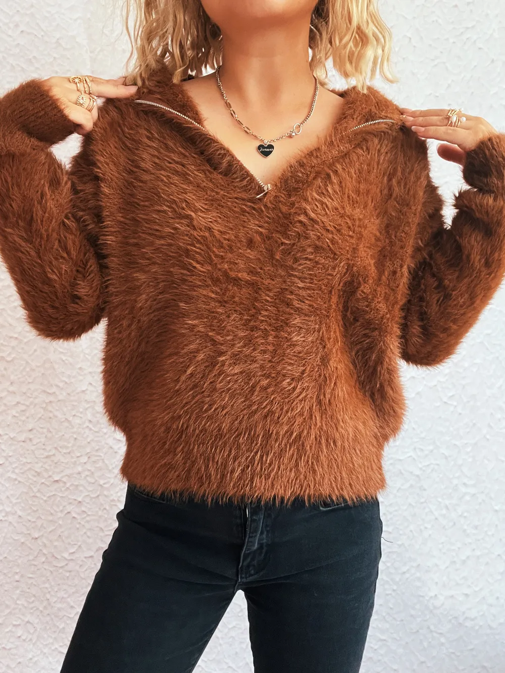 Cozy Fuzzy Half-Zip Sweater, image 10