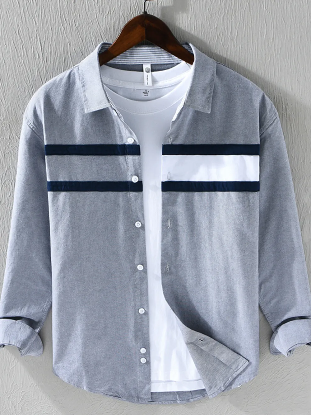 Men's Plus Size Striped Button-Down Shirt, image 5