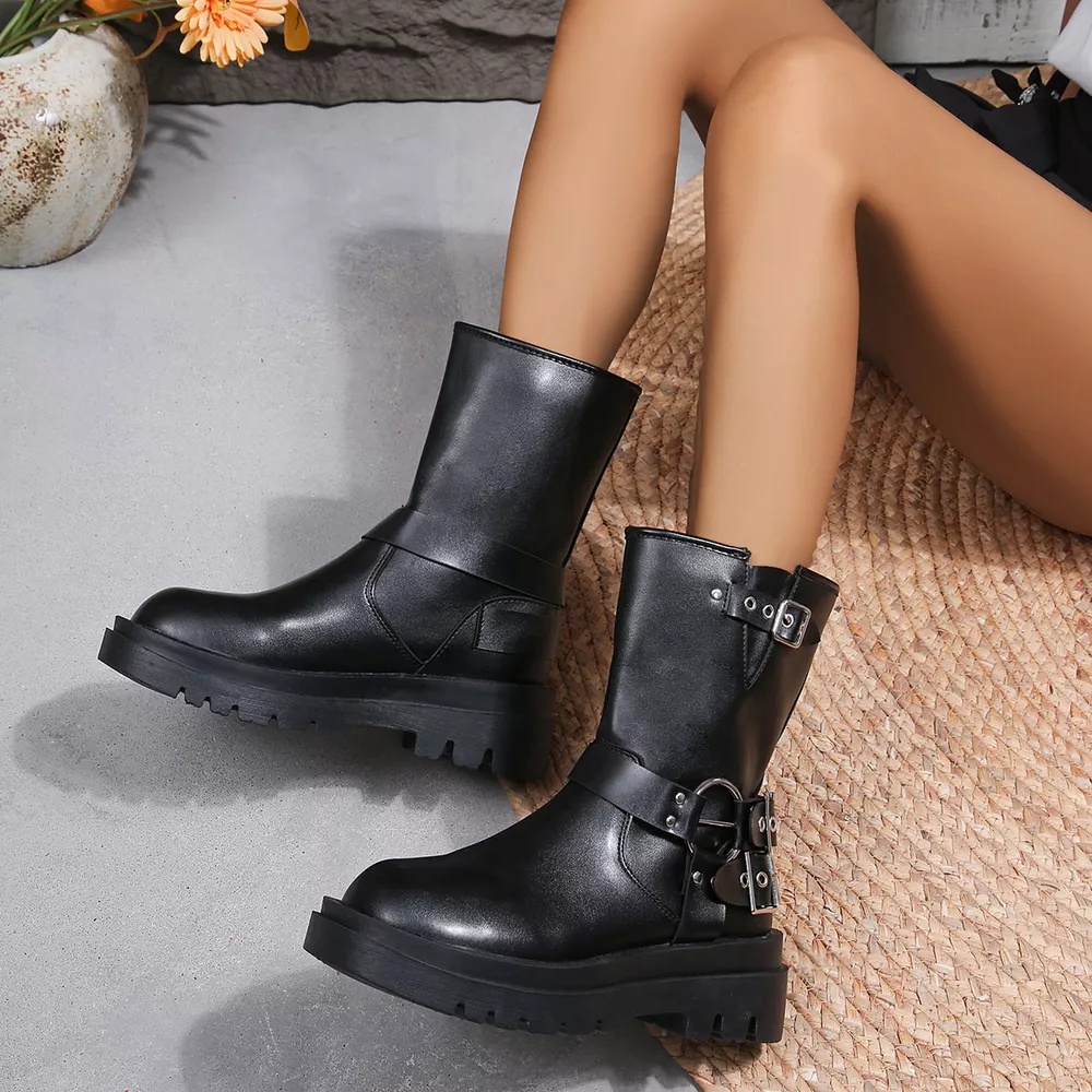 Round Toe Block Heels Boots, image 4