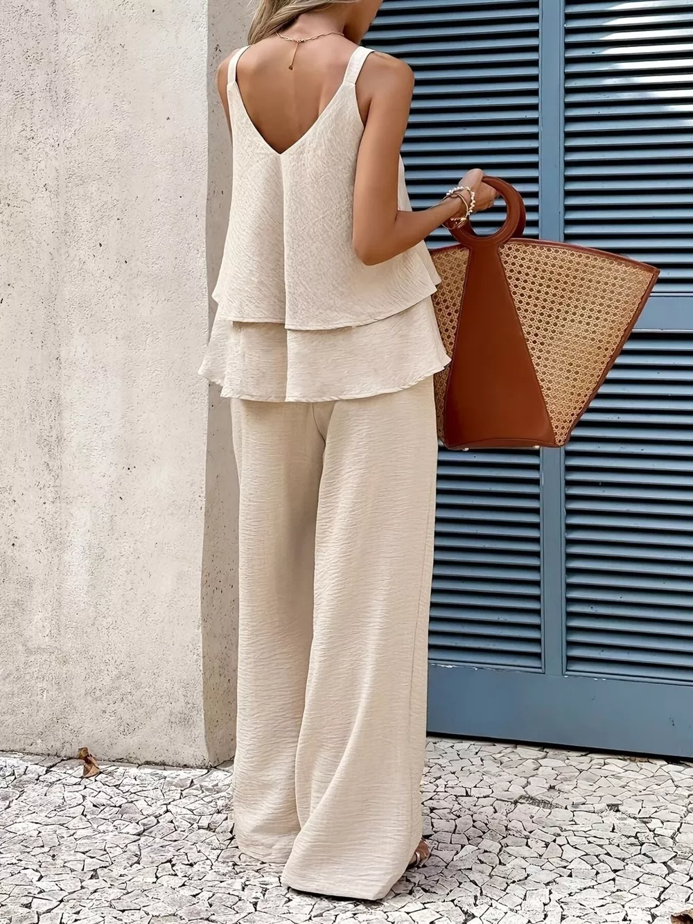 V-Neck Top and Wide-Leg Pants Set, image 4
