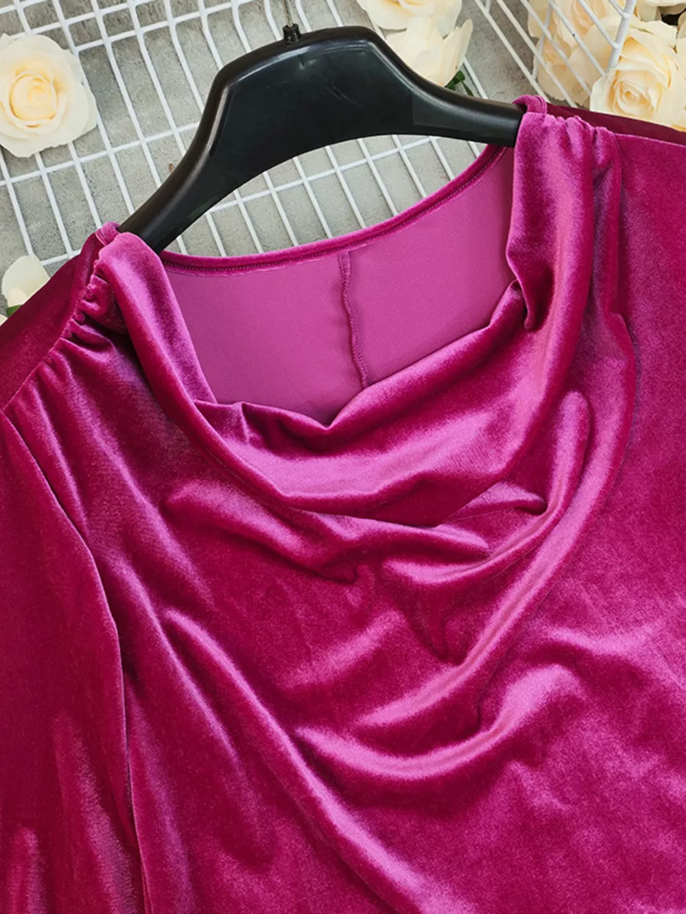 Cowl Neck Long Sleeve Velvet Blouse, image 4