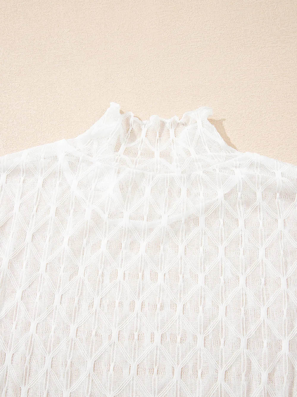 Sheer Mesh Patterned Lettuce Trim Slim Long Sleeve Top, image 12