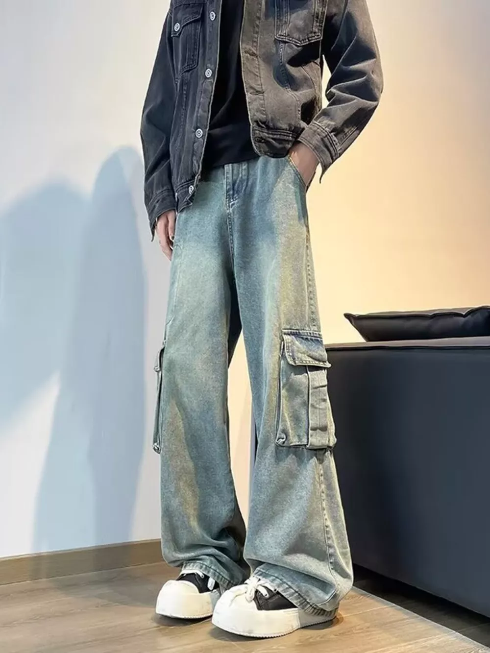 Men's Full Size Vintage Wash Wide Leg Jeans Plus Size, image 3