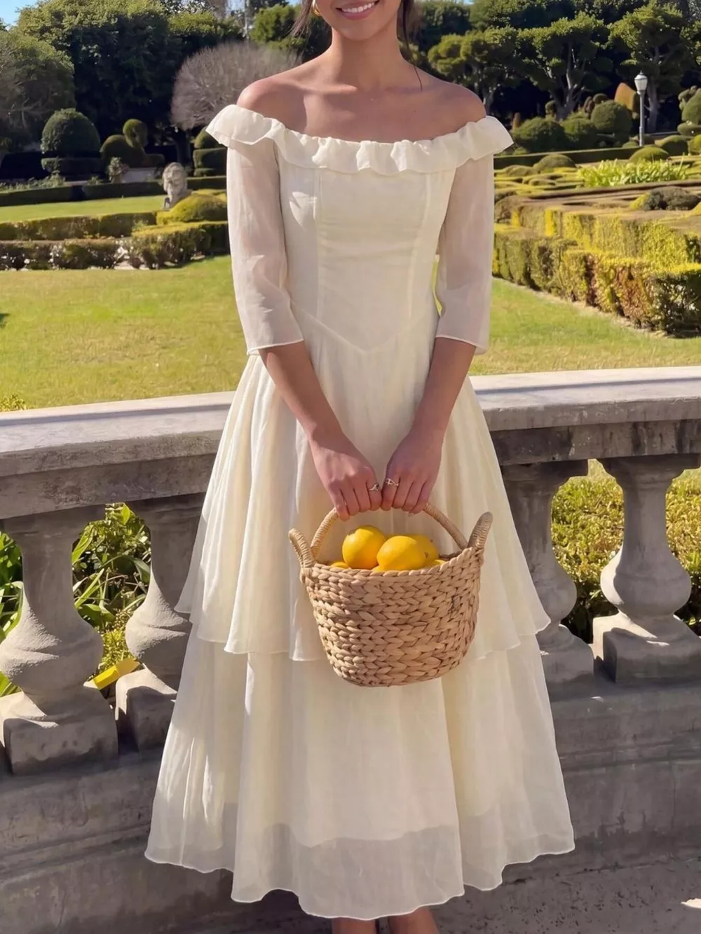 Off-Shoulder Layered Midi Dress, image 4
