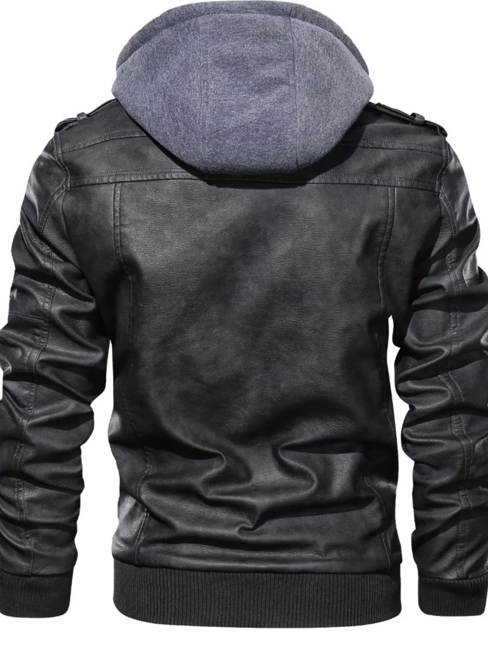 Men's Full Size Hooded Faux Leather Motorcycle Jacket Plus Size, image 3