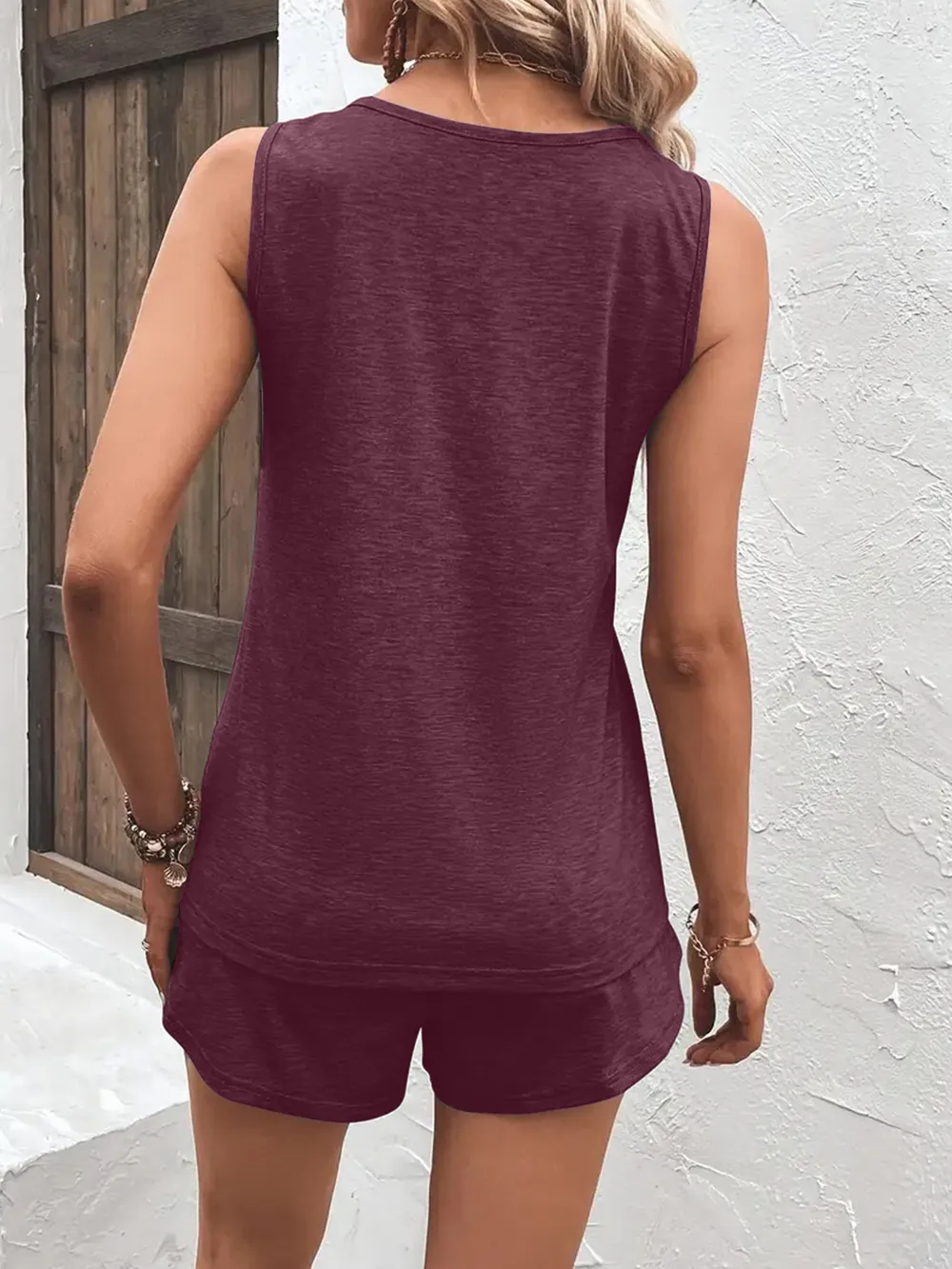 Casual Wide Strap Tank Top and Shorts Set, image 6