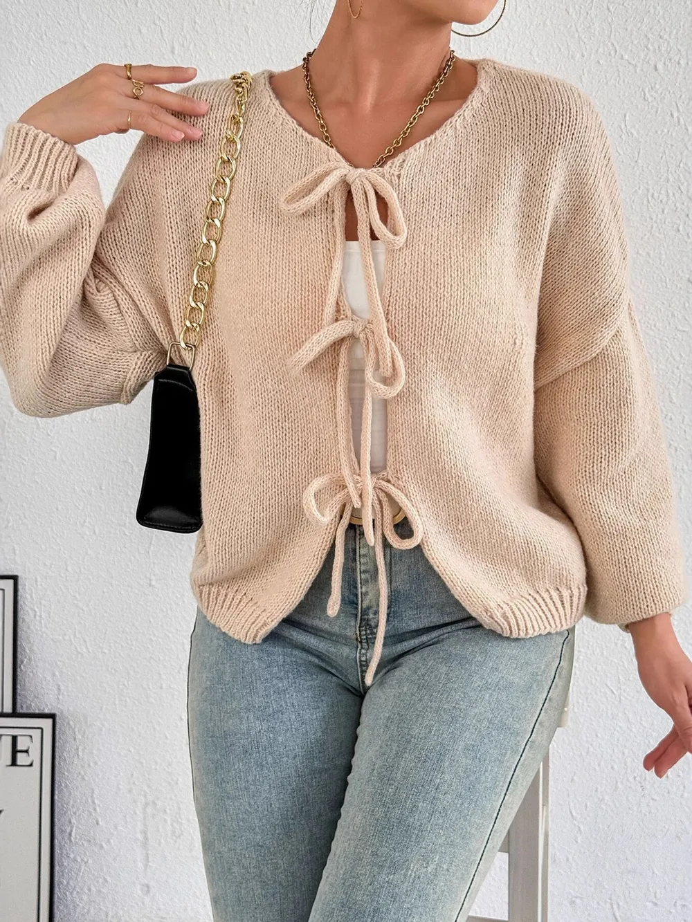 Cozy Bow-Tie Front Knit Cardigan, image 35