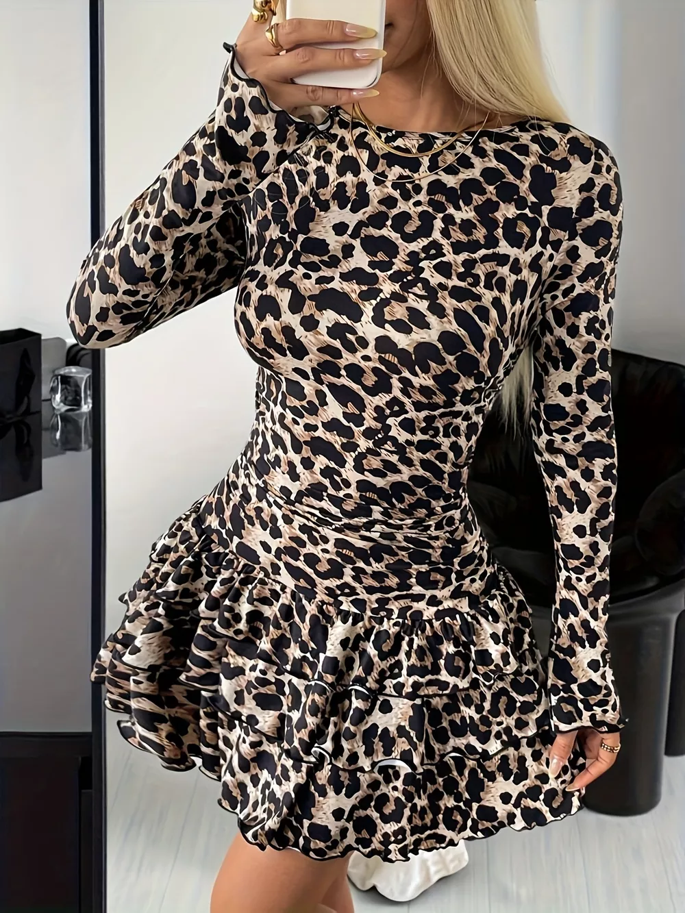 Long Sleeve Ruffled Hem Mini Dress, image 15
