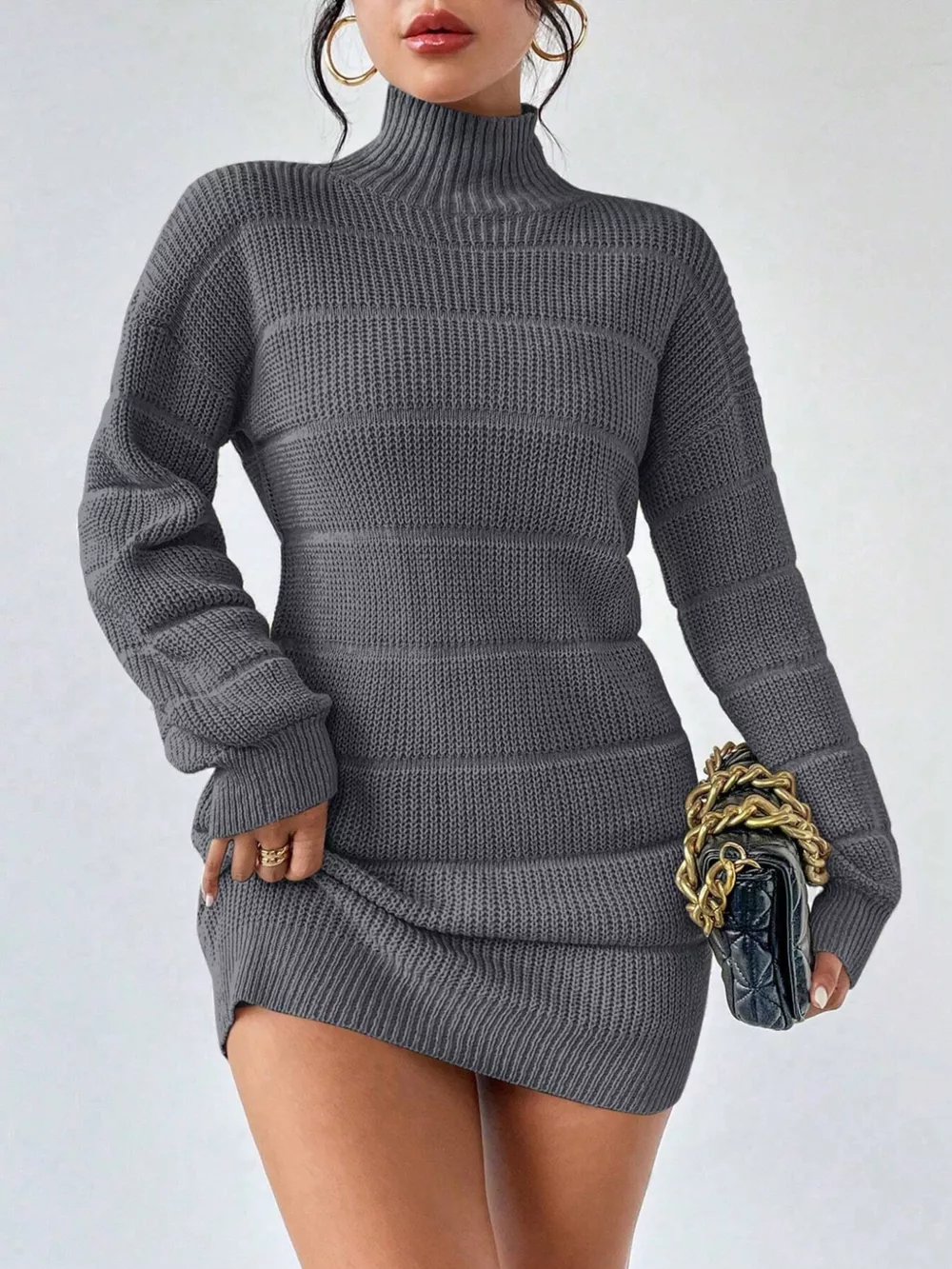 Turtleneck Long Sleeve Sweater Dress, image 3