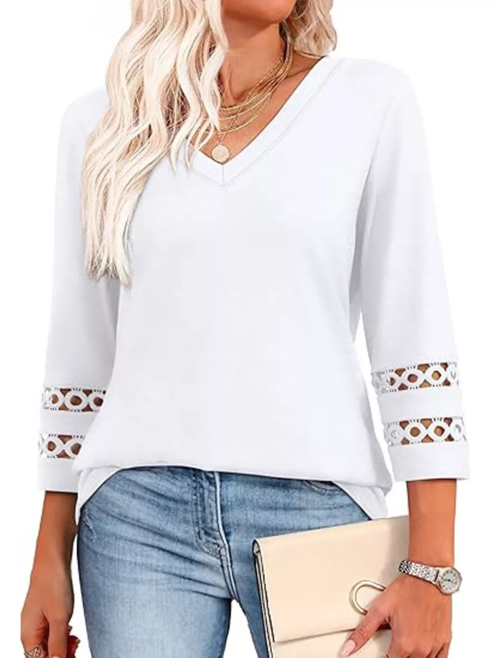 V-Neck Cutout 3/4 Sleeve T-Shirt, image 31