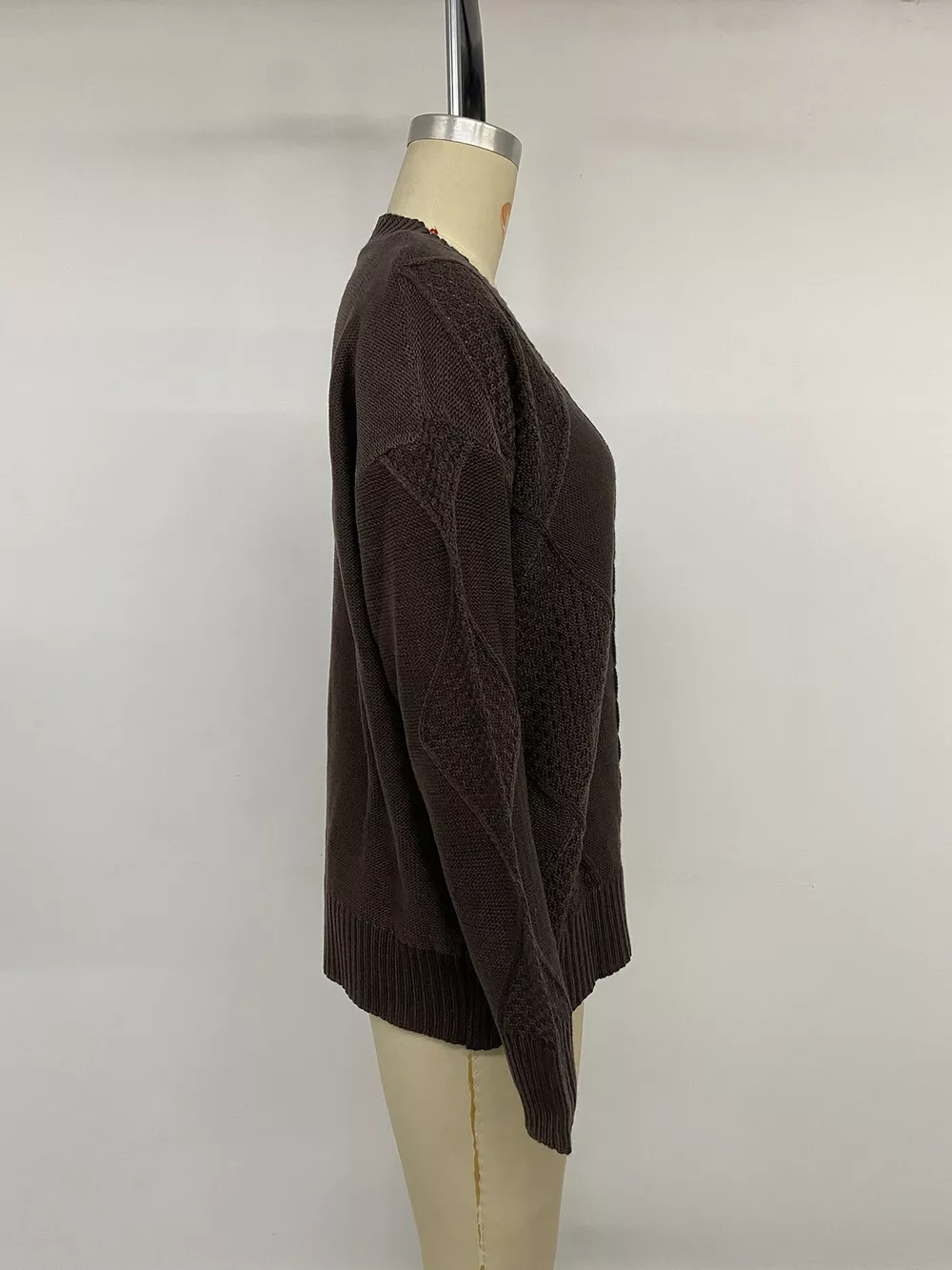 V-Neck Cable Knit Button-Down Cardigan, image 13