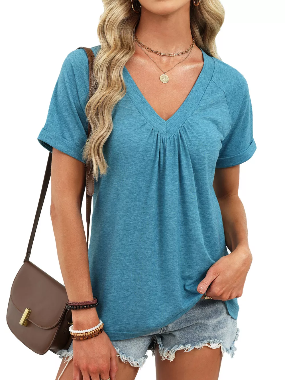 Casual V-Neck Short Sleeve T-Shirt, image 26