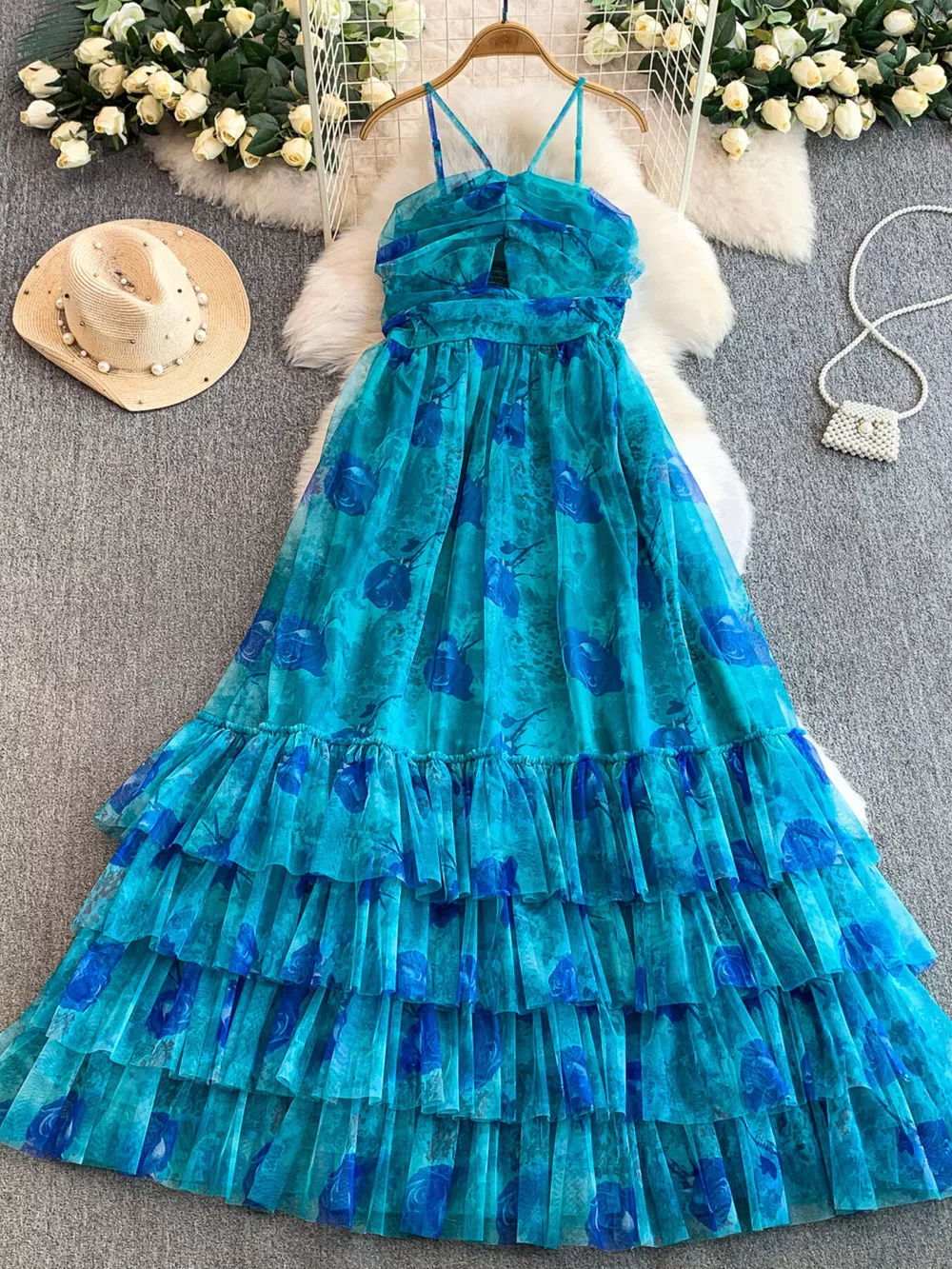 Floral Print Ruffled Layered Mesh Dress, image 21