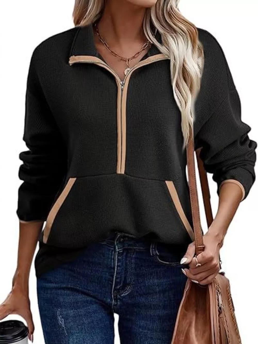 Half Zip Dropped Shoulder Sweatshirt, image 2