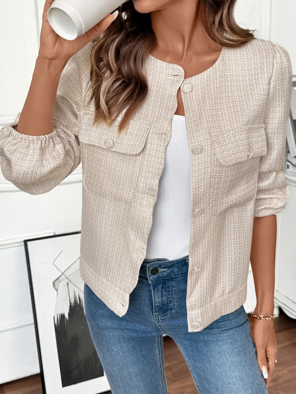 Button-Front Jacket with Pocket Details, image 8