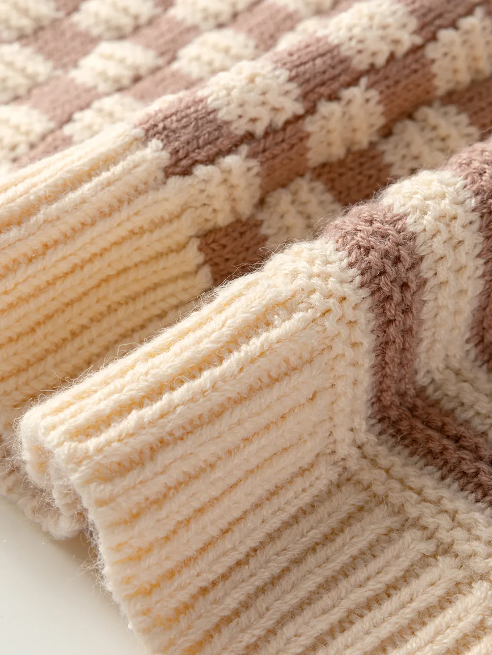 Stripe Checkerboard Drop Shoulder Balloon Sleeve Sweater, image 12