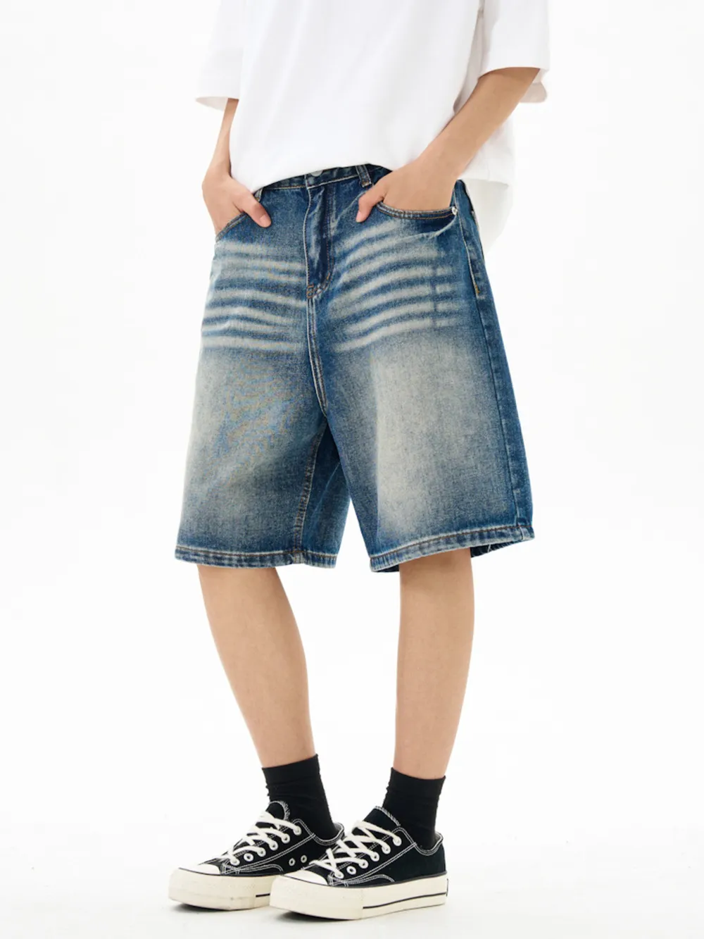 Men's Washed Loose Fit Denim Shorts, image 11