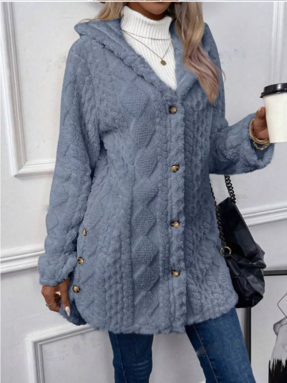 Hooded Button-Down Fleece Outerwear, image 2