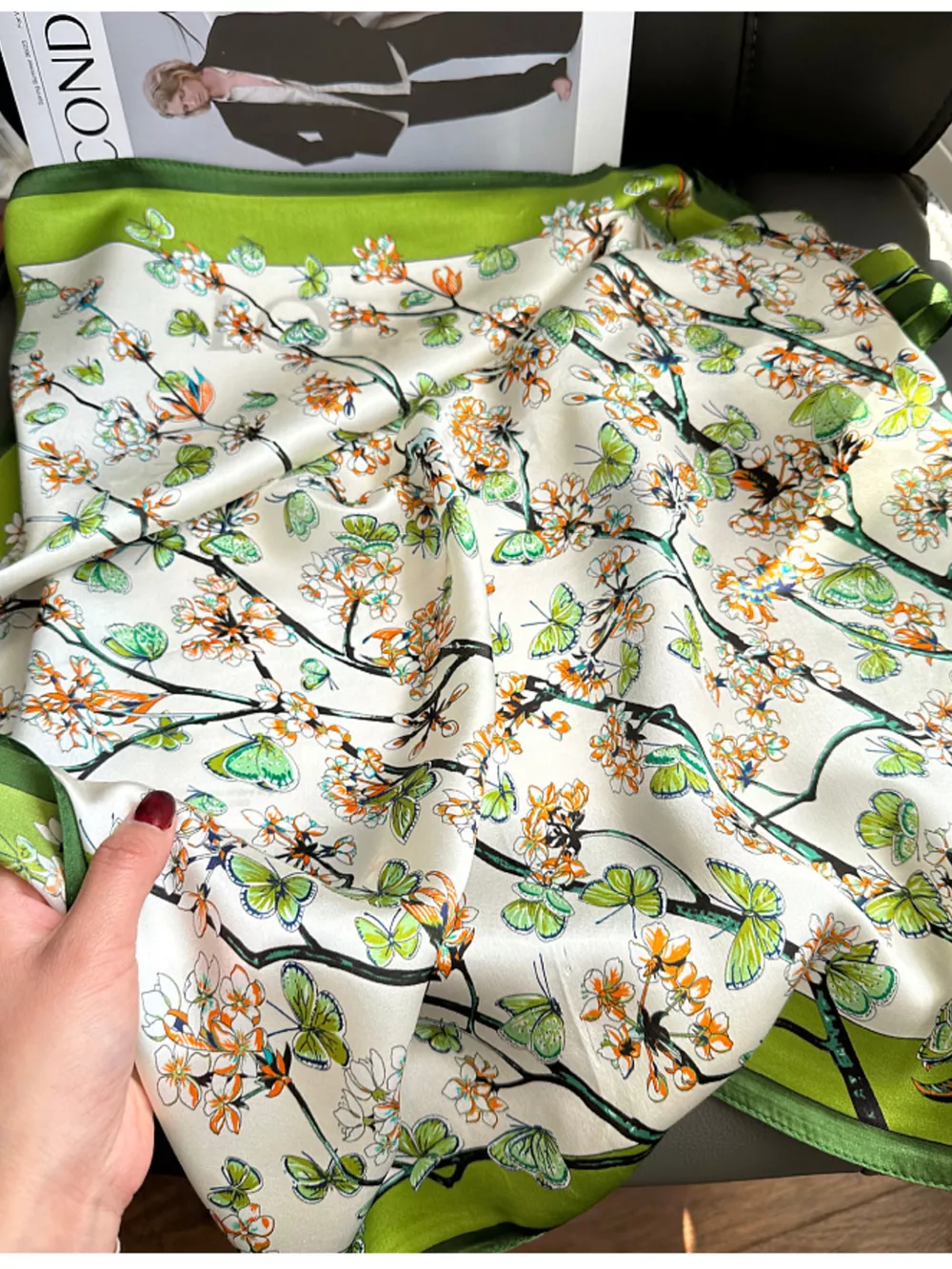 Floral Print Silk Scarf, image 7