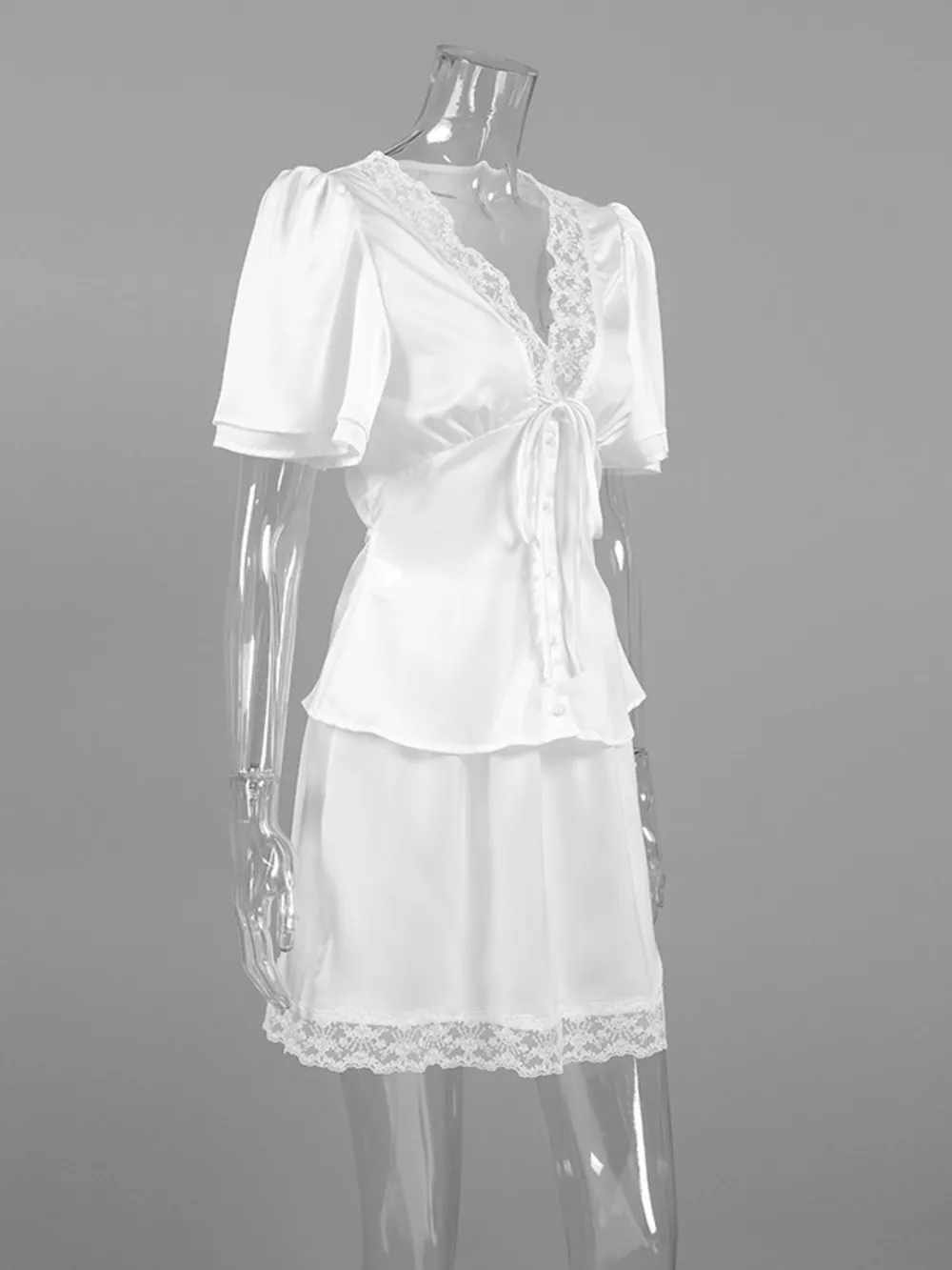 Lace Detail Short Sleeve Top and Skirt Set, image 6