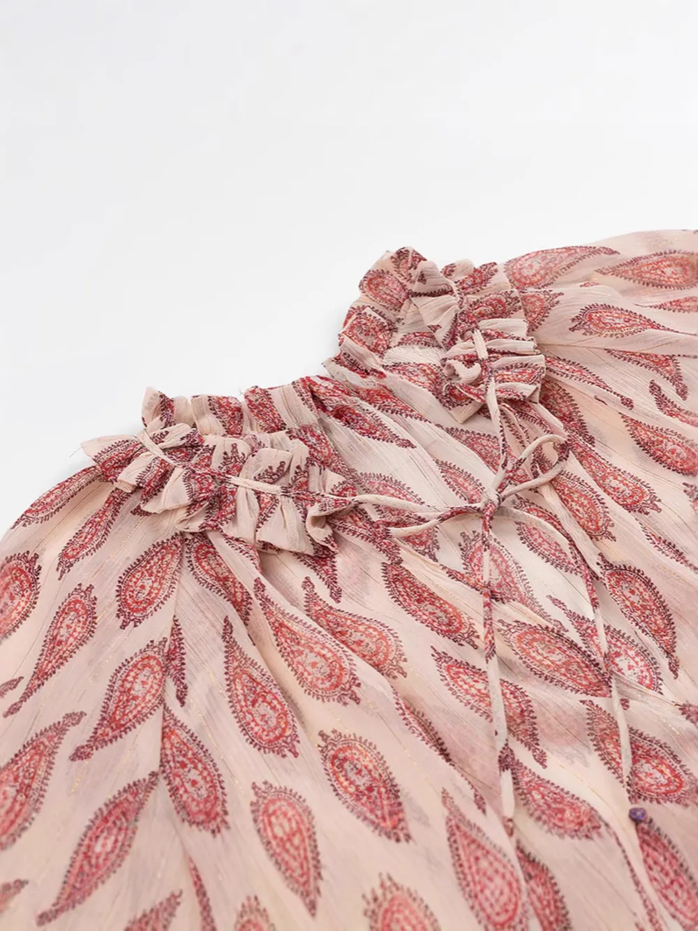 Paisley Print Frill Tie Neck Long Sleeve Blouse, image 3
