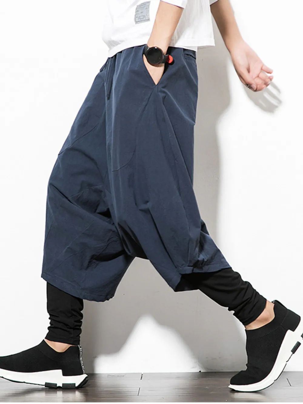 Men's Plus Size Wide Leg Drop Crotch Pants with Drawstring, image 9