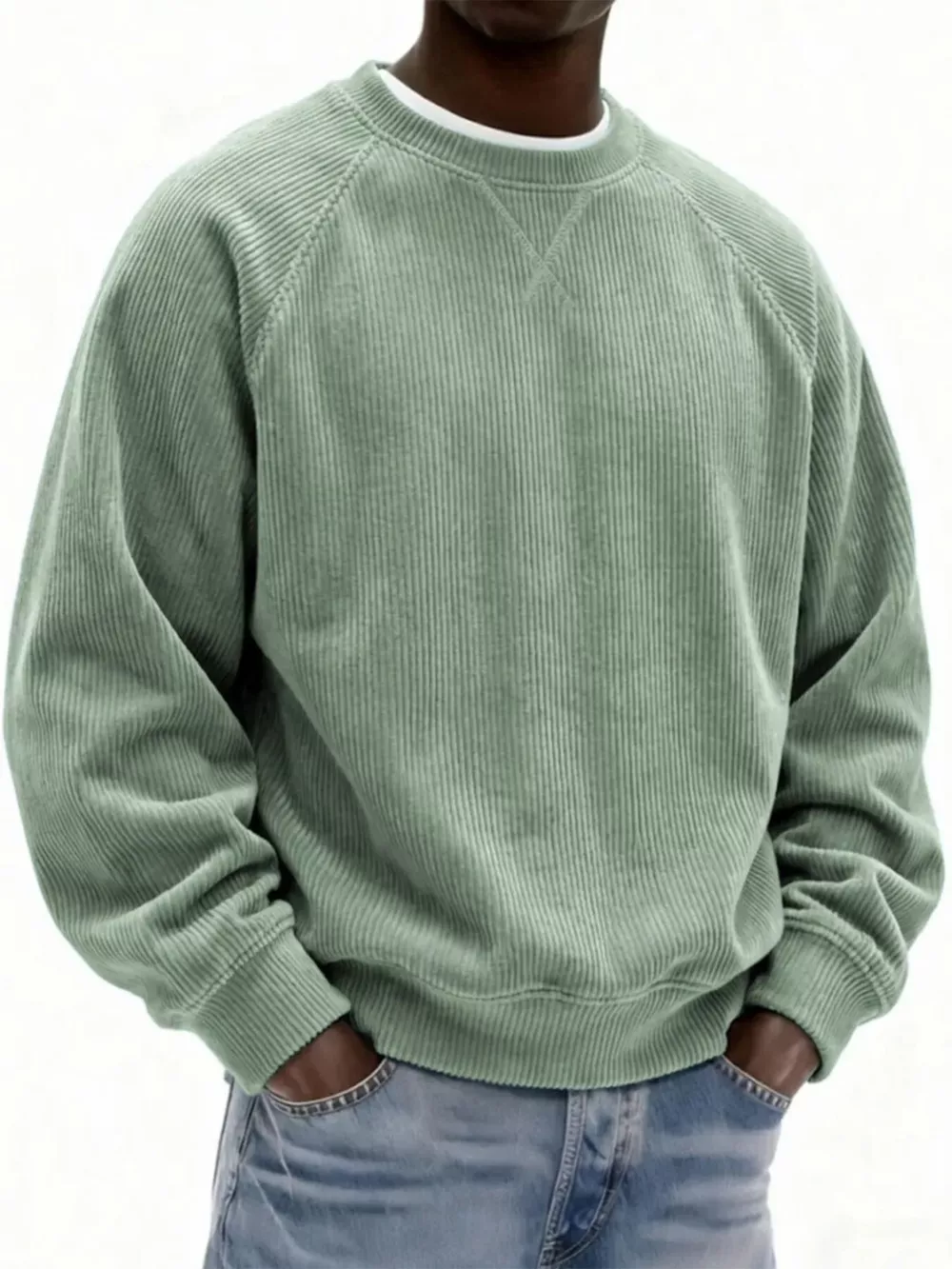 Men's Full Size Corduroy Crew Neck Sweatshirt Plus Size, image 5