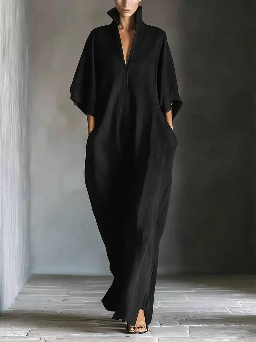 3/4 Sleeve Maxi Dress with Pockets