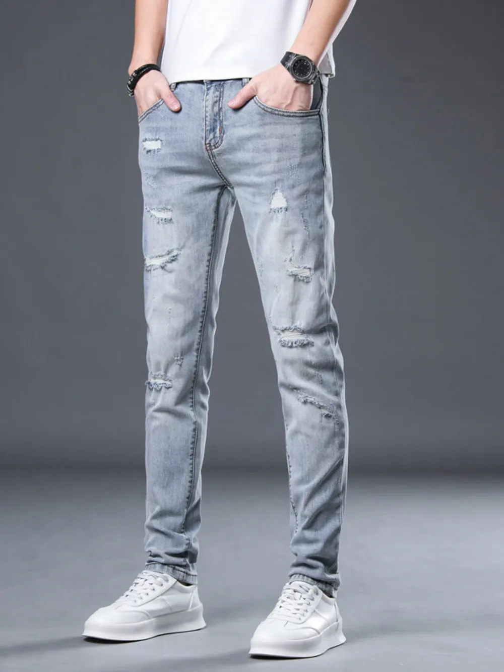 Men's Distressed Slim Fit Jeans, image 4