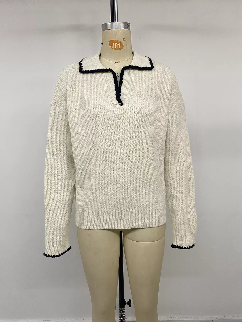 Contrast Trim Dropped Shoulder Sweater, image 11