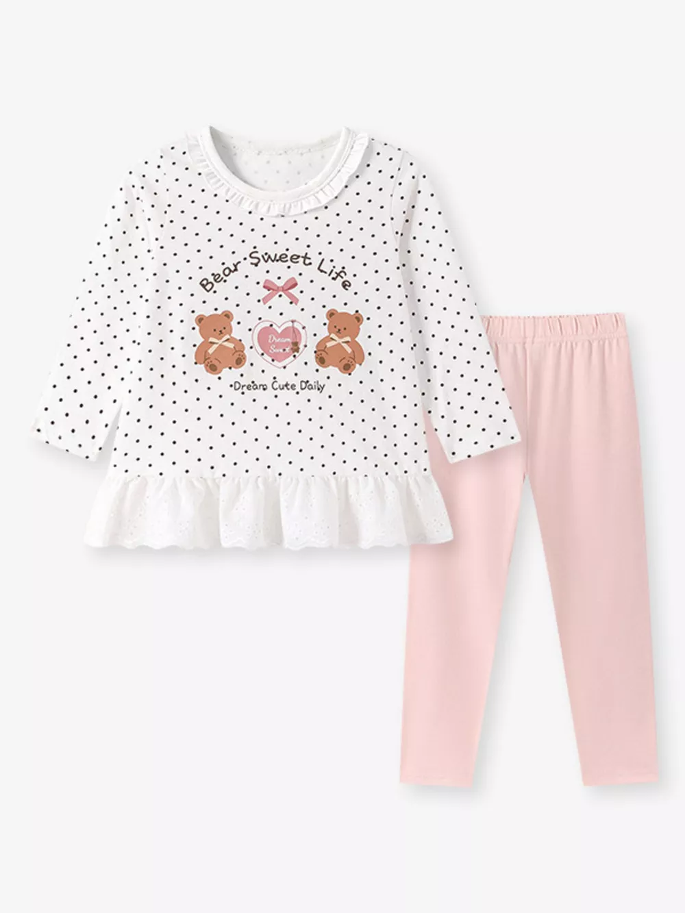 Children's Polka Dot Bear Long-Sleeve Top and Leggings Set, image 3