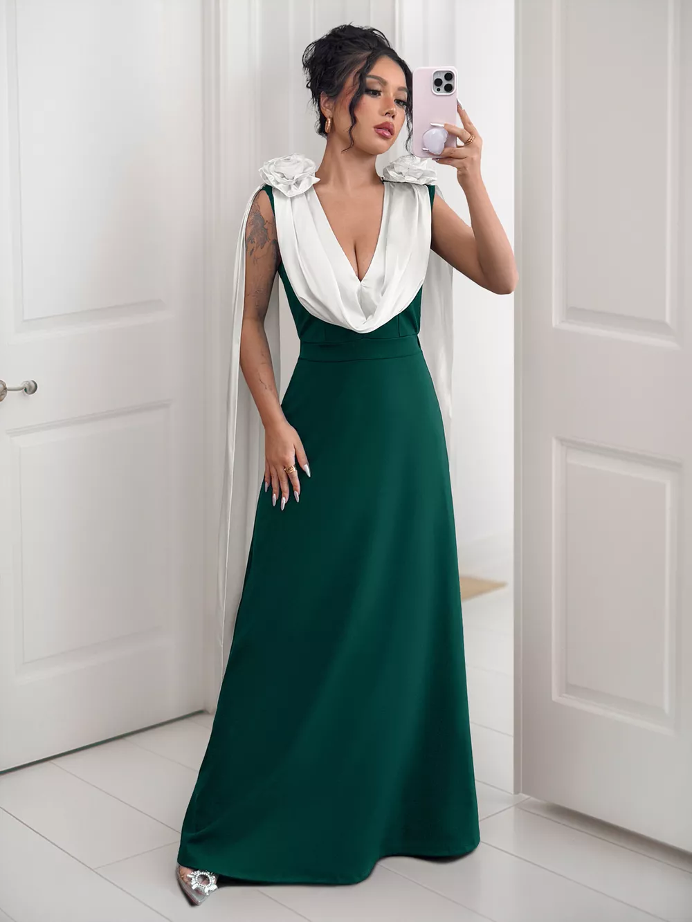 Floral Applique Two Tone Maxi Dress, image 12