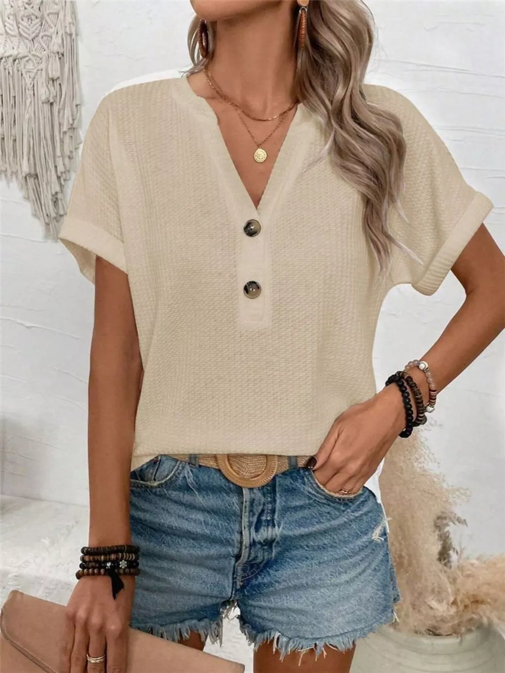 Short Sleeve Waffle Knit T-Shirt, image 5
