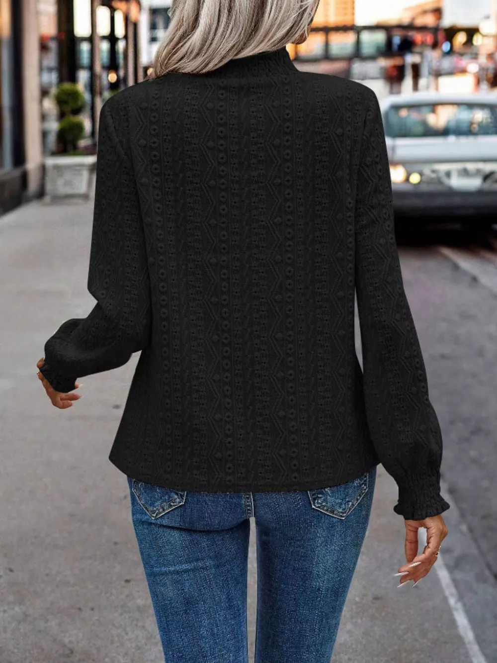 Texture Mock Neck Long Sleeve Blouse, image 11